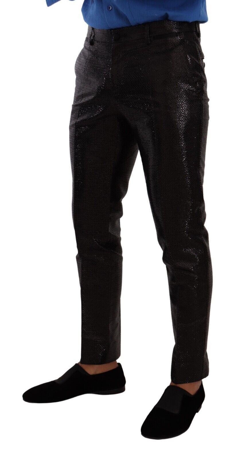 Metallic Black Slim Fit Dress Pants