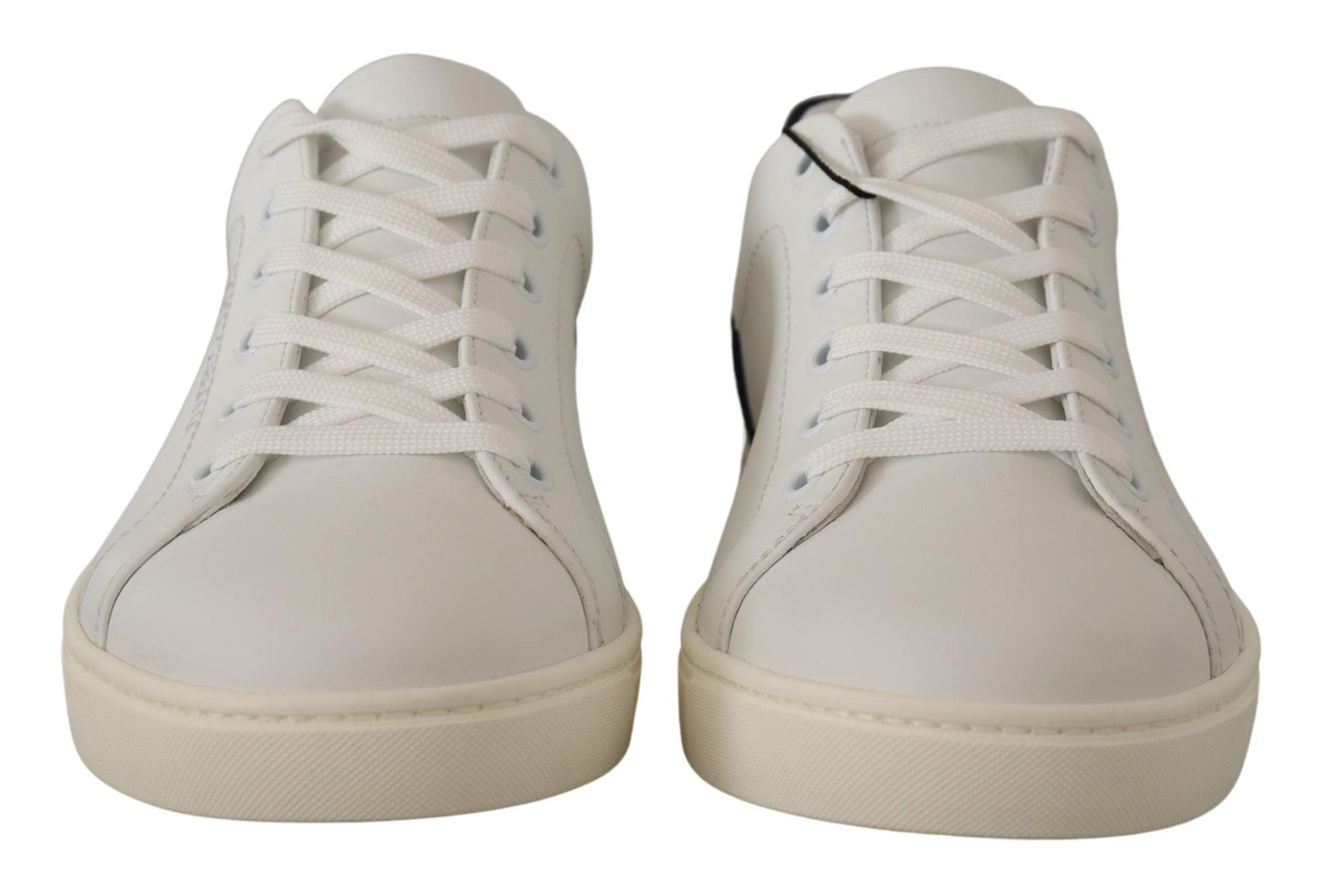 Elegant White and Blue Low-Top Leather Sneakers