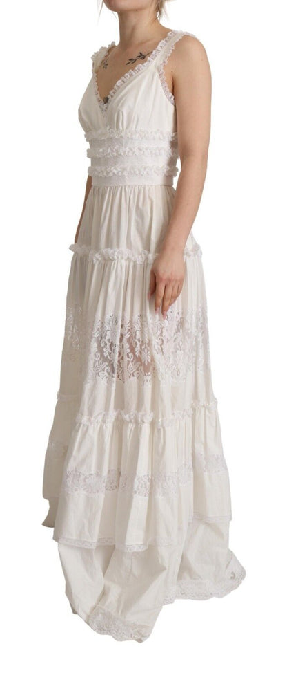 Elegant White A-Line Tiered Maxi Dress