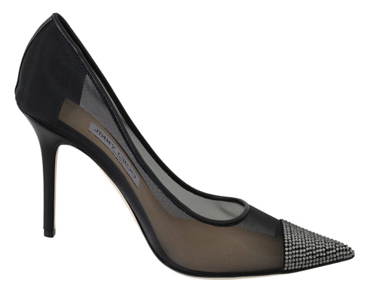 Elegant Black Mesh Crystal Pumps