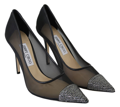 Elegant Black Mesh Crystal Pumps