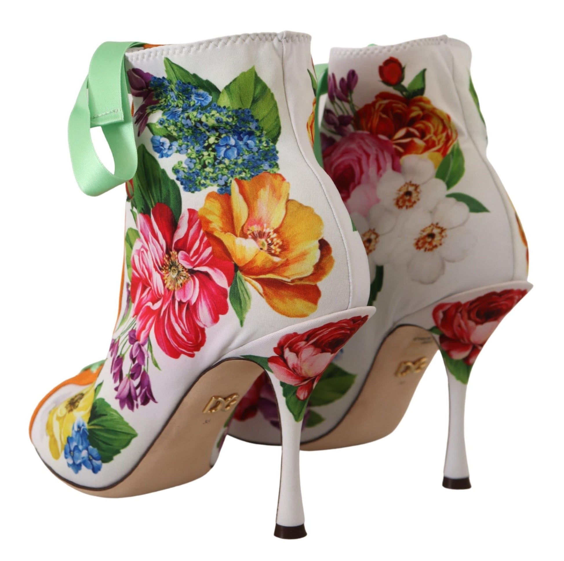 Floral Open Toe Jersey Heels