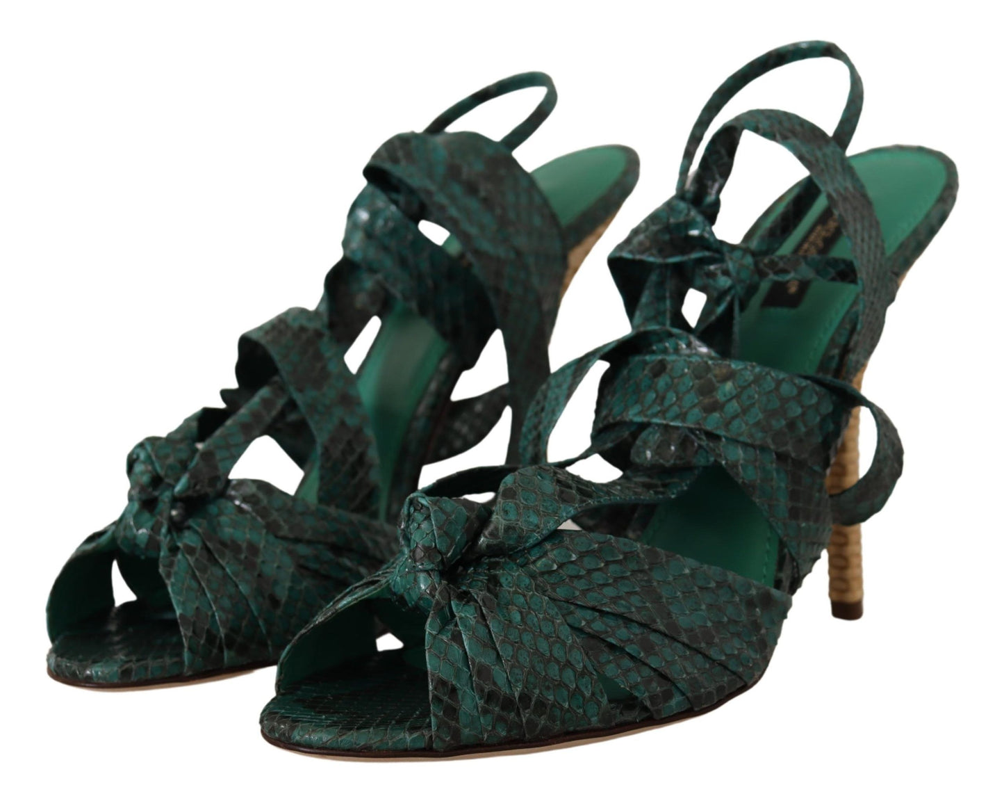 Elegant Green Python Strappy Heels