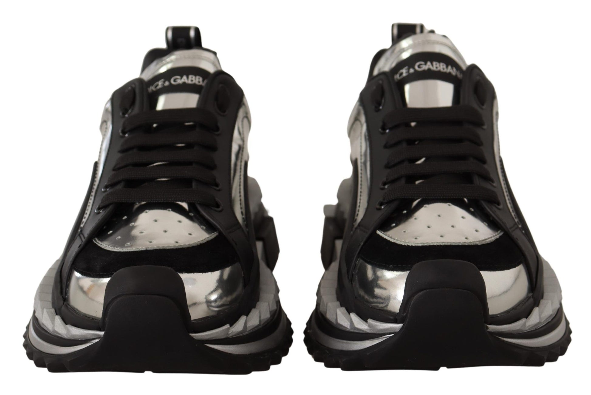 Elegant Super King Leather Sneakers - Silver & Black