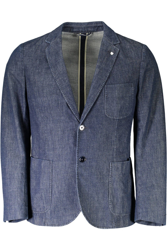 Blue Cotton Men Jacket