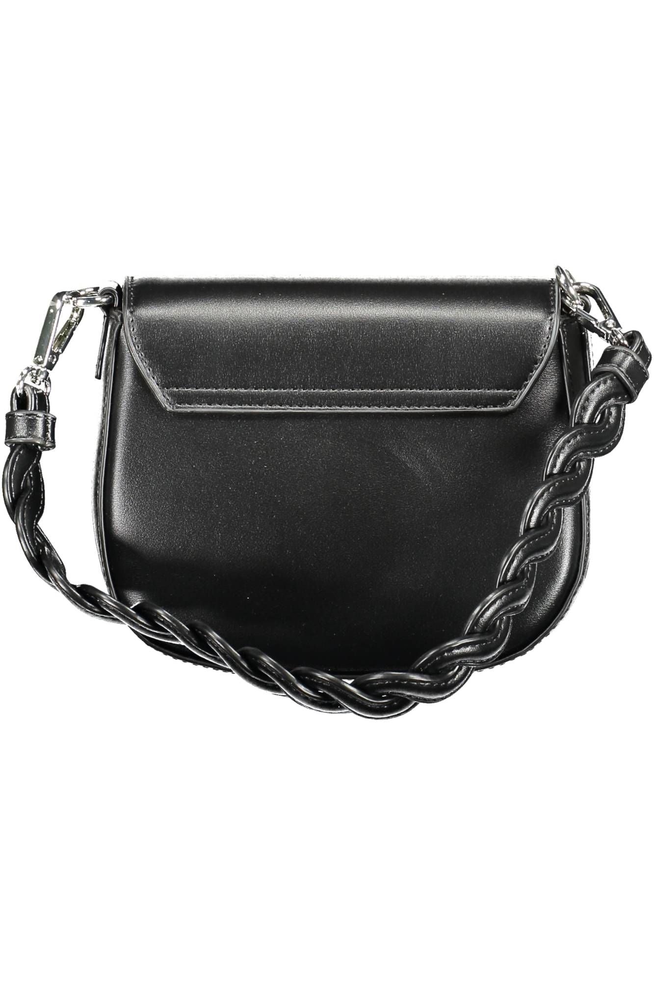 "Black PVC Women Handbag with Adjustable Shoulder Strap"