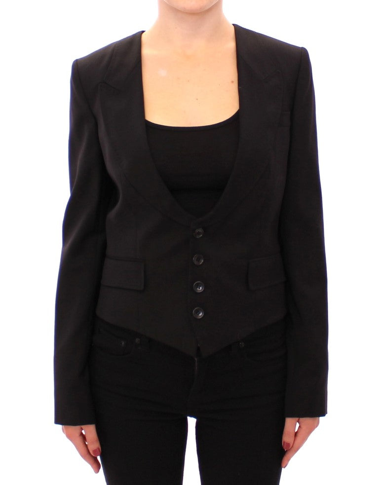 Elegant Silk-Blend Black Blazer with Scarf Back Detail