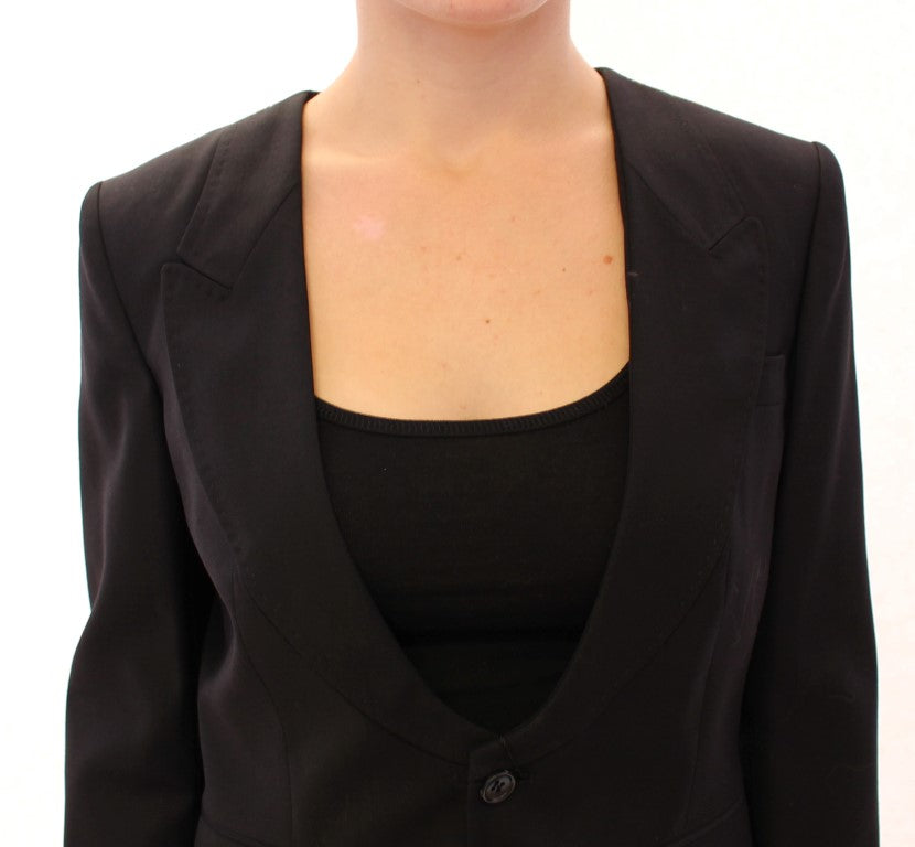 Elegant Silk-Blend Black Blazer with Scarf Back Detail