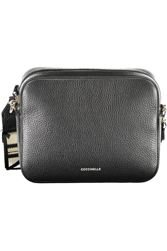 Elegant Black Leather Shoulder Bag with Contrasting Details