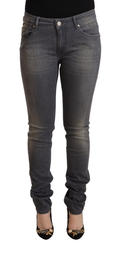 Elegant Dark Gray Skinny Jeans - Low Waist Zip Closure