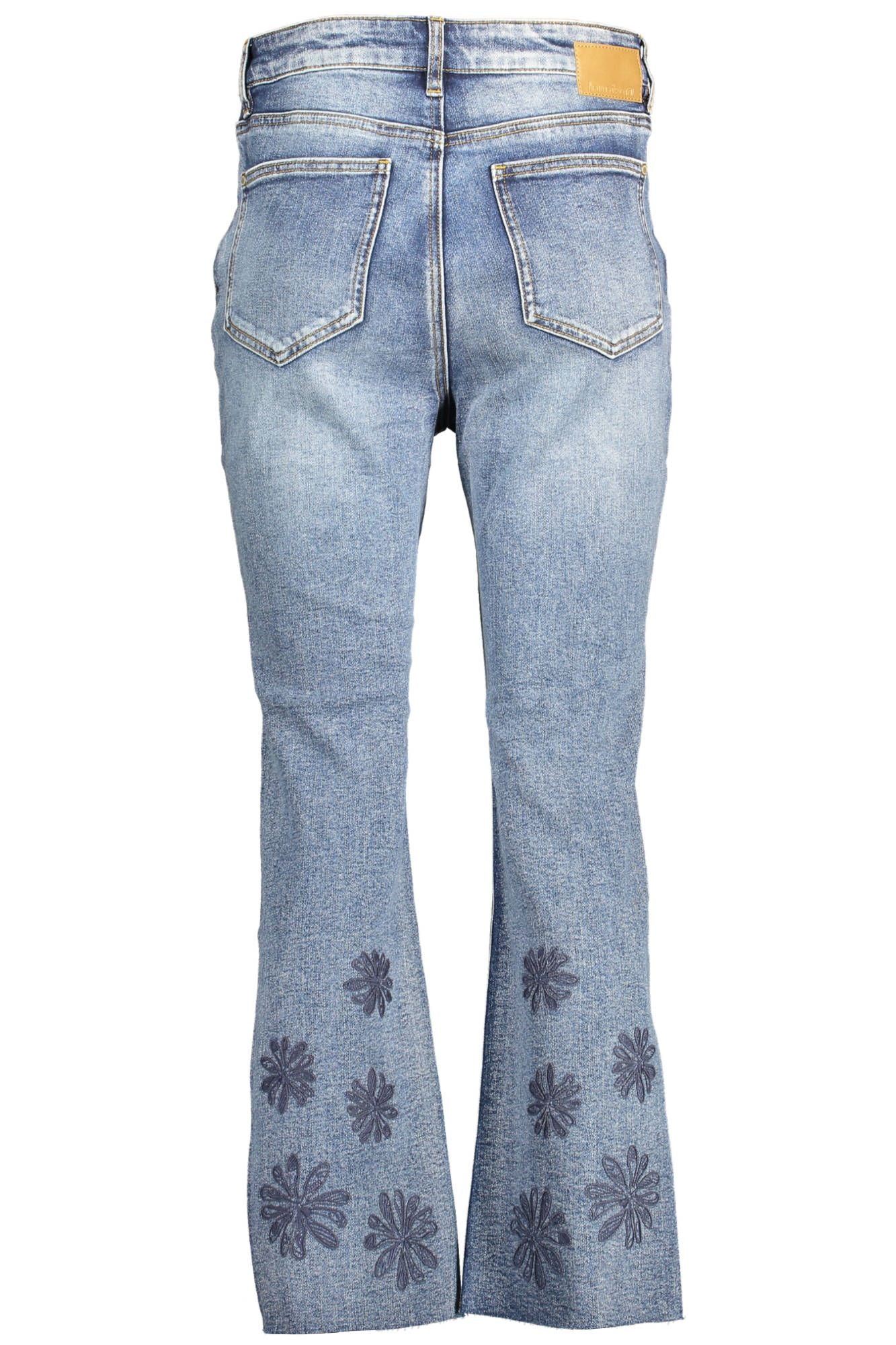 Chic Embroidered Faded Jeans with Contrasting Accents