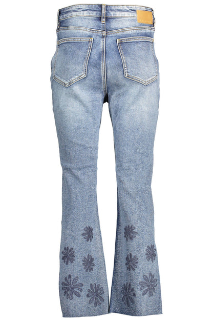 Chic Embroidered Faded Jeans with Contrasting Accents