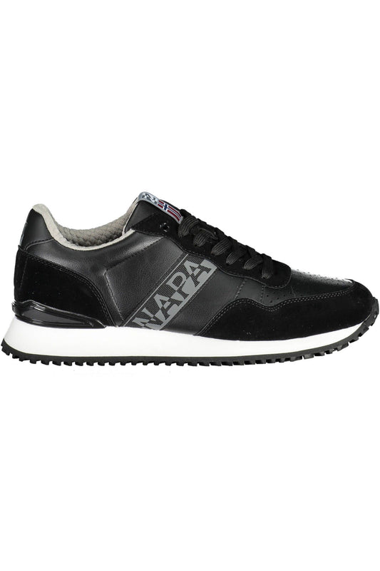 Sleek Black Sneakers with Laces & Logo Highlight