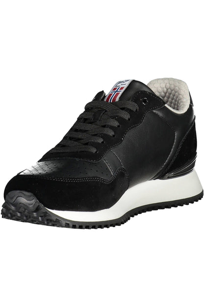 Sleek Black Sneakers with Laces & Logo Highlight