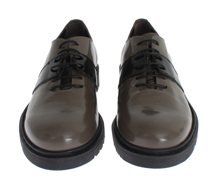 Elegant Gray Brown Leather Lace-up Shoes