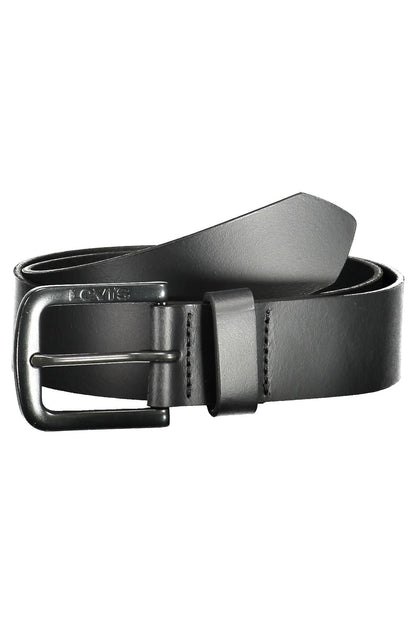 Elegant Black Leather Belt with Metal Buckle