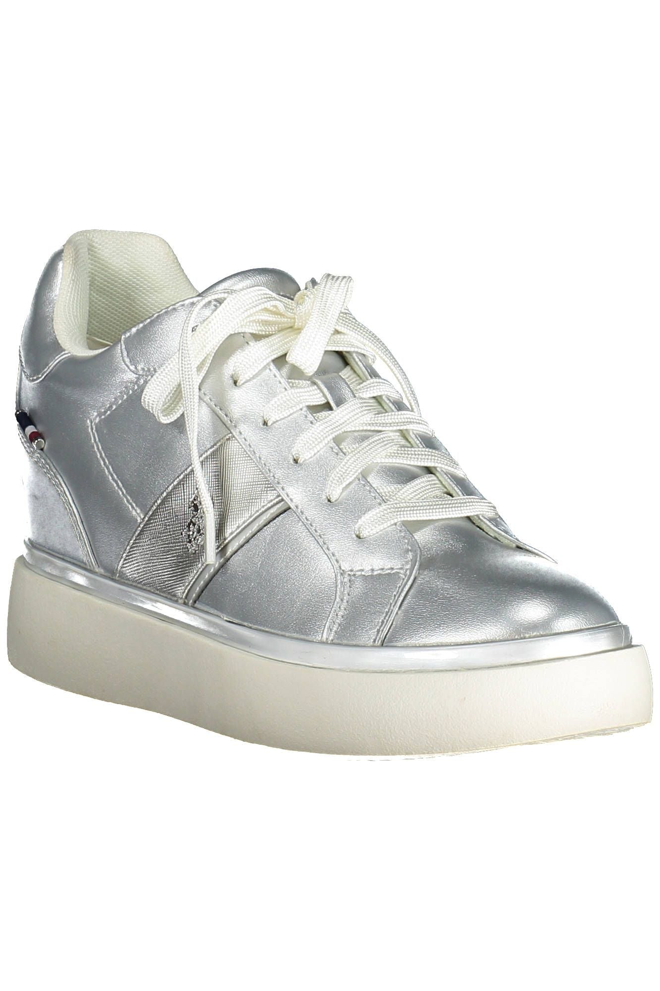 Silver Lace-Up Sports Sneakers with Logo Detail