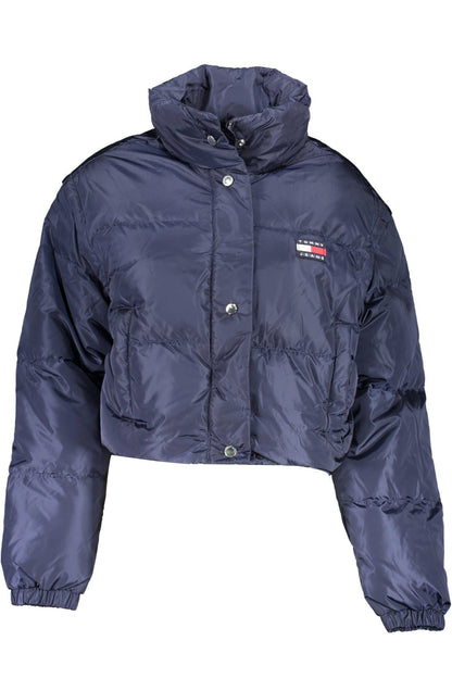 Eco-Conscious Blue Nylon Short Jacket