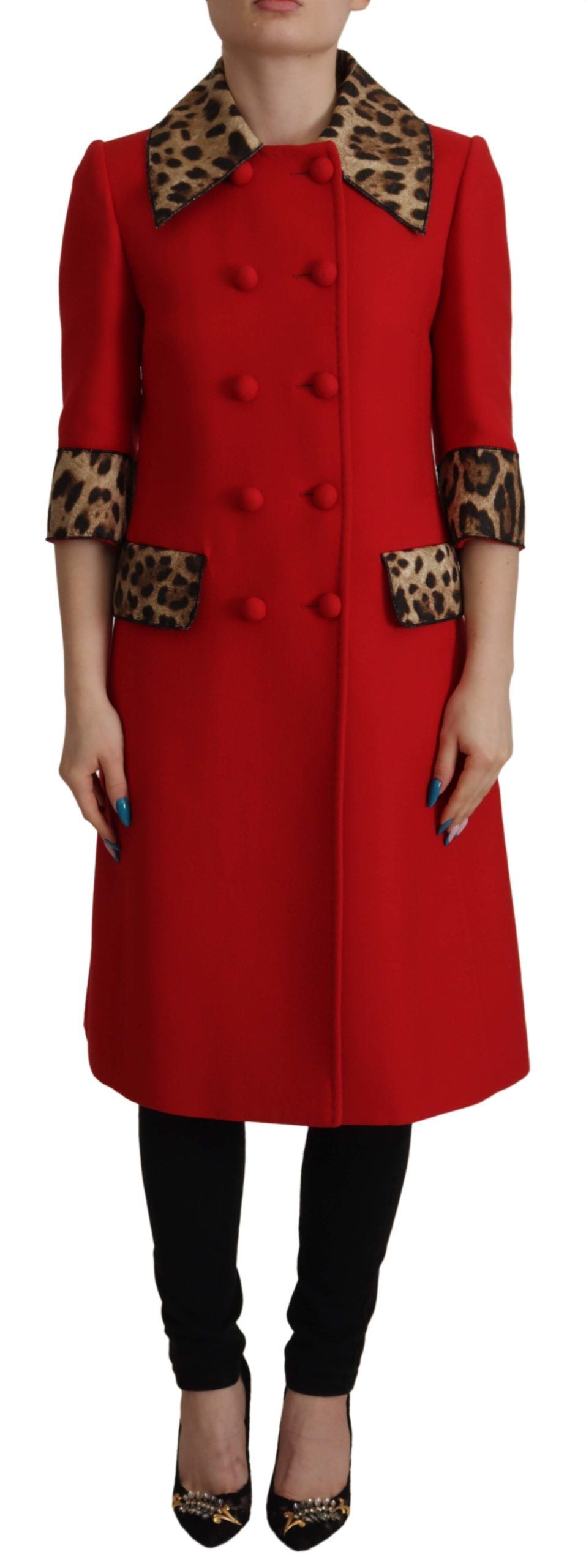 Elegant Red Leopard Trench Coat