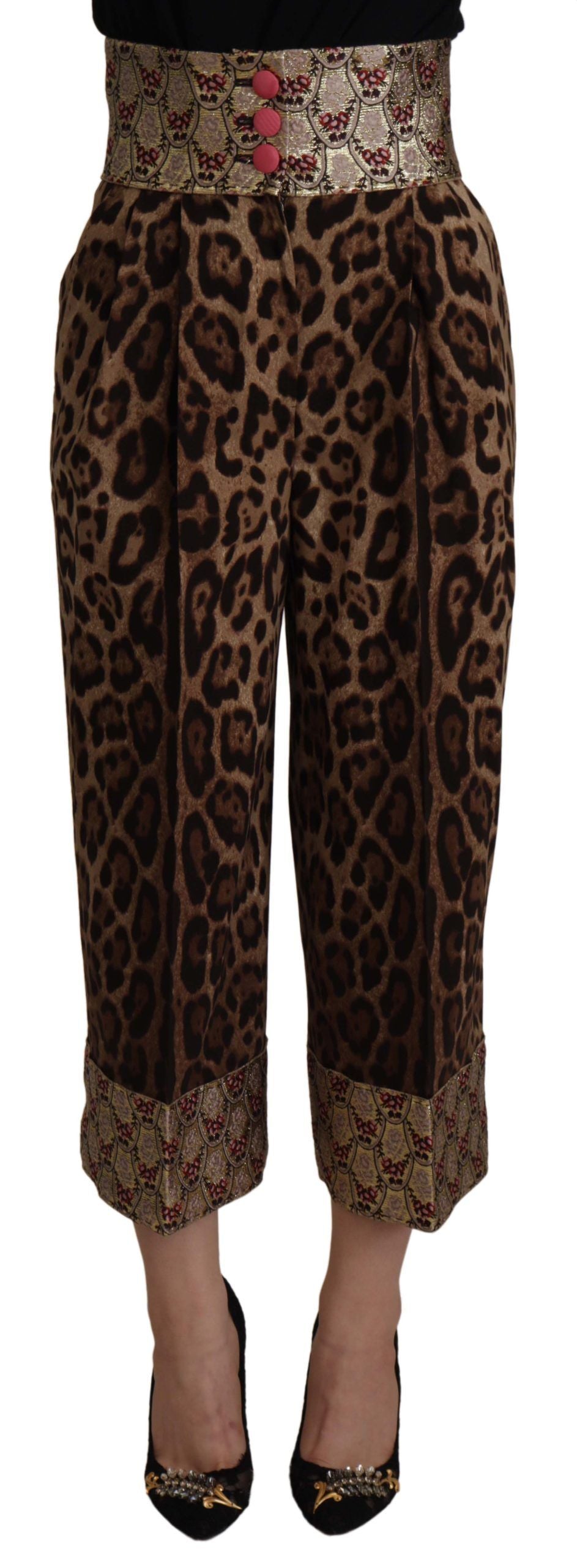 High Waist Cropped Leopard Jacquard Pants