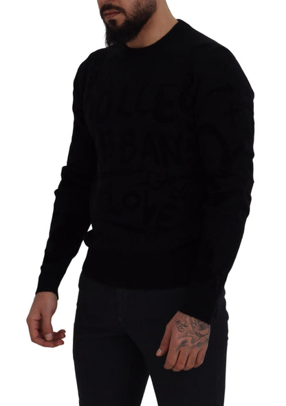 Elegant Black Logo Wool Sweater