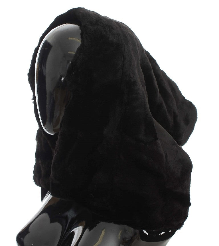 Chic Black Weasel Fur Hooded Scarf Wrap