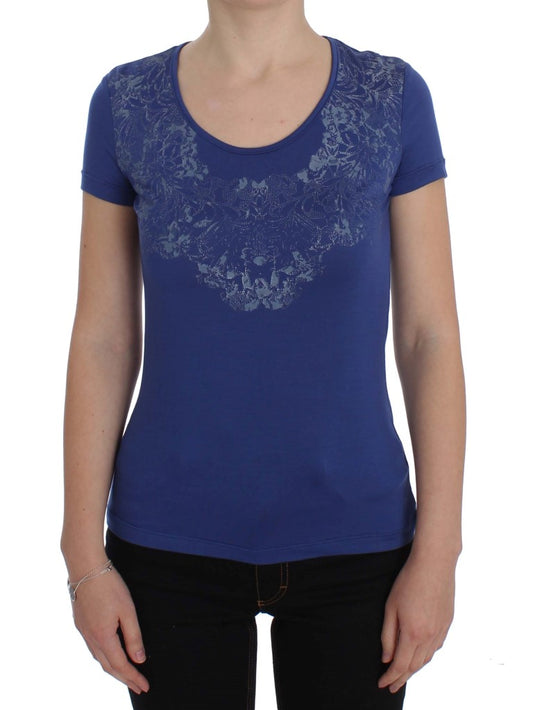 Elegant Blue Crew Neck Tee with Logo Detail