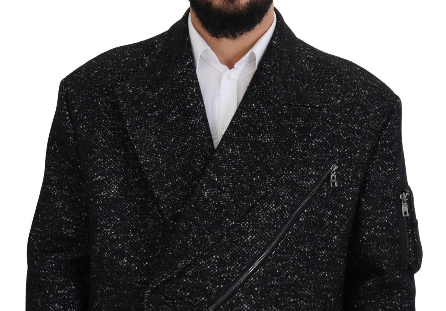 Sleek Patterned Wool Double Breasted Jacket