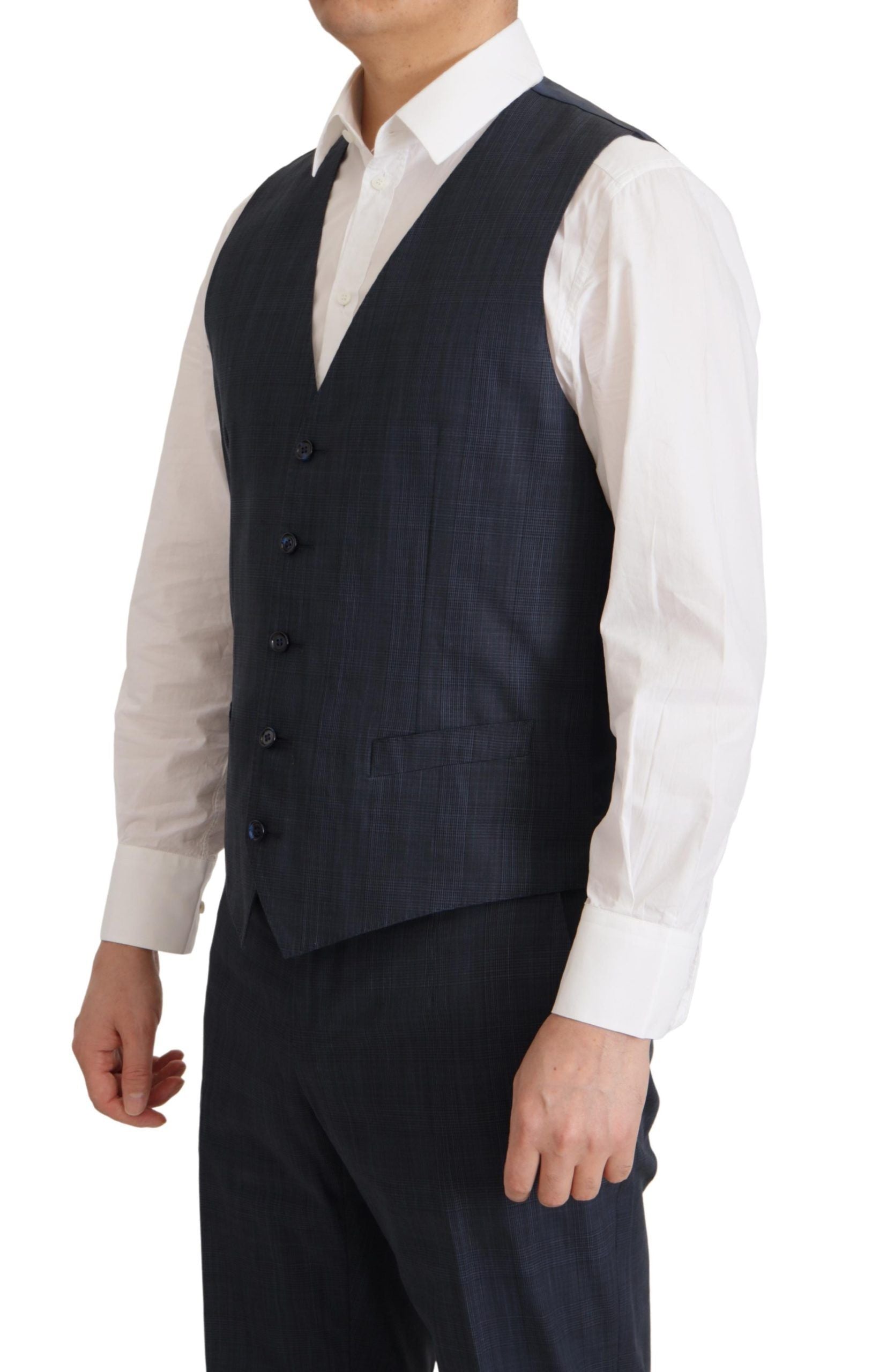 Elegant Dark Blue Cotton Three Piece Martini Suit