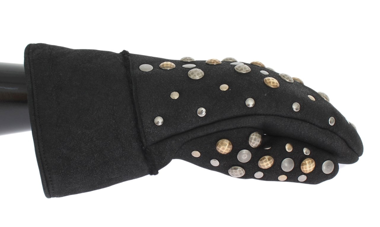 Elegant Studded Gray Wool Gloves