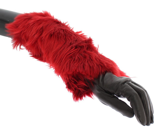 Elegant Red Leather Elbow Long Gloves