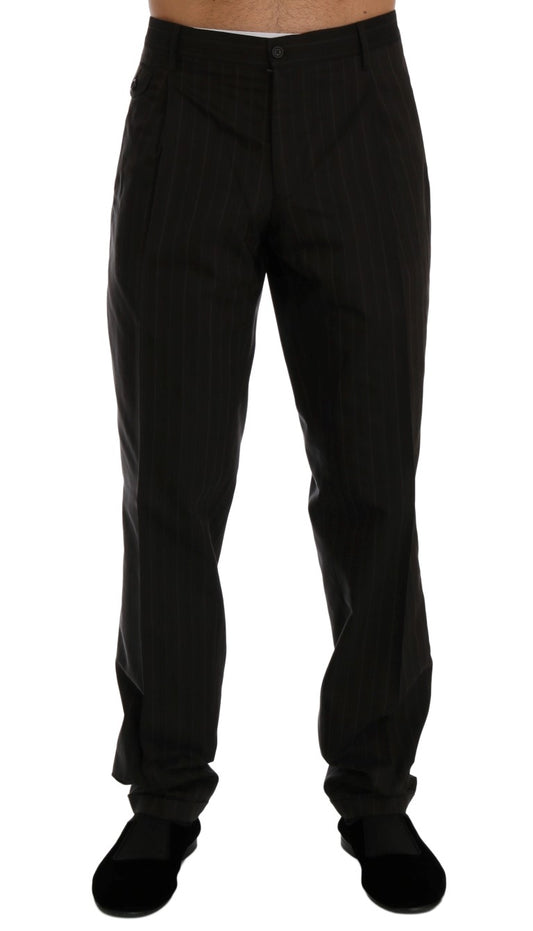 Elegant Brown Striped Dress Trousers