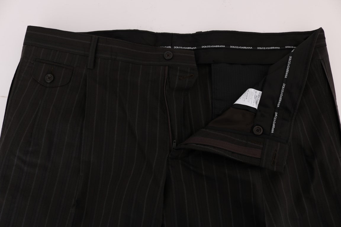 Elegant Brown Striped Dress Trousers