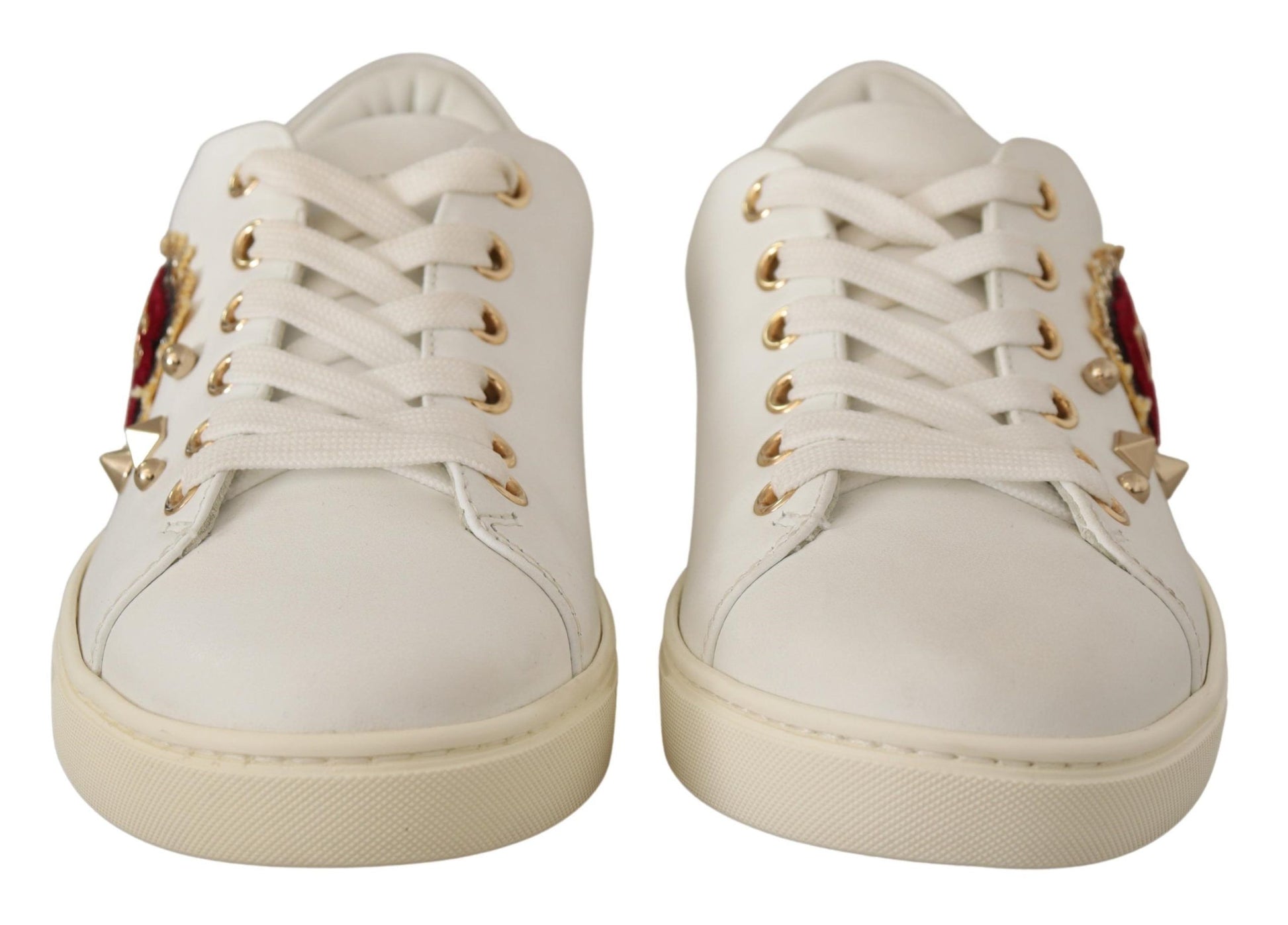 Studded Heart Leather Sneakers - Pure Elegance