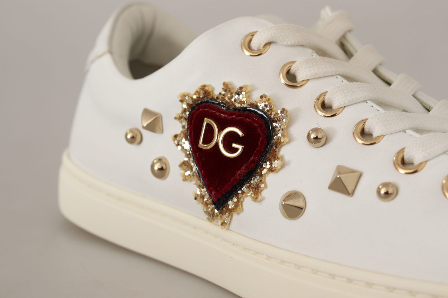 Studded Heart Leather Sneakers - Pure Elegance