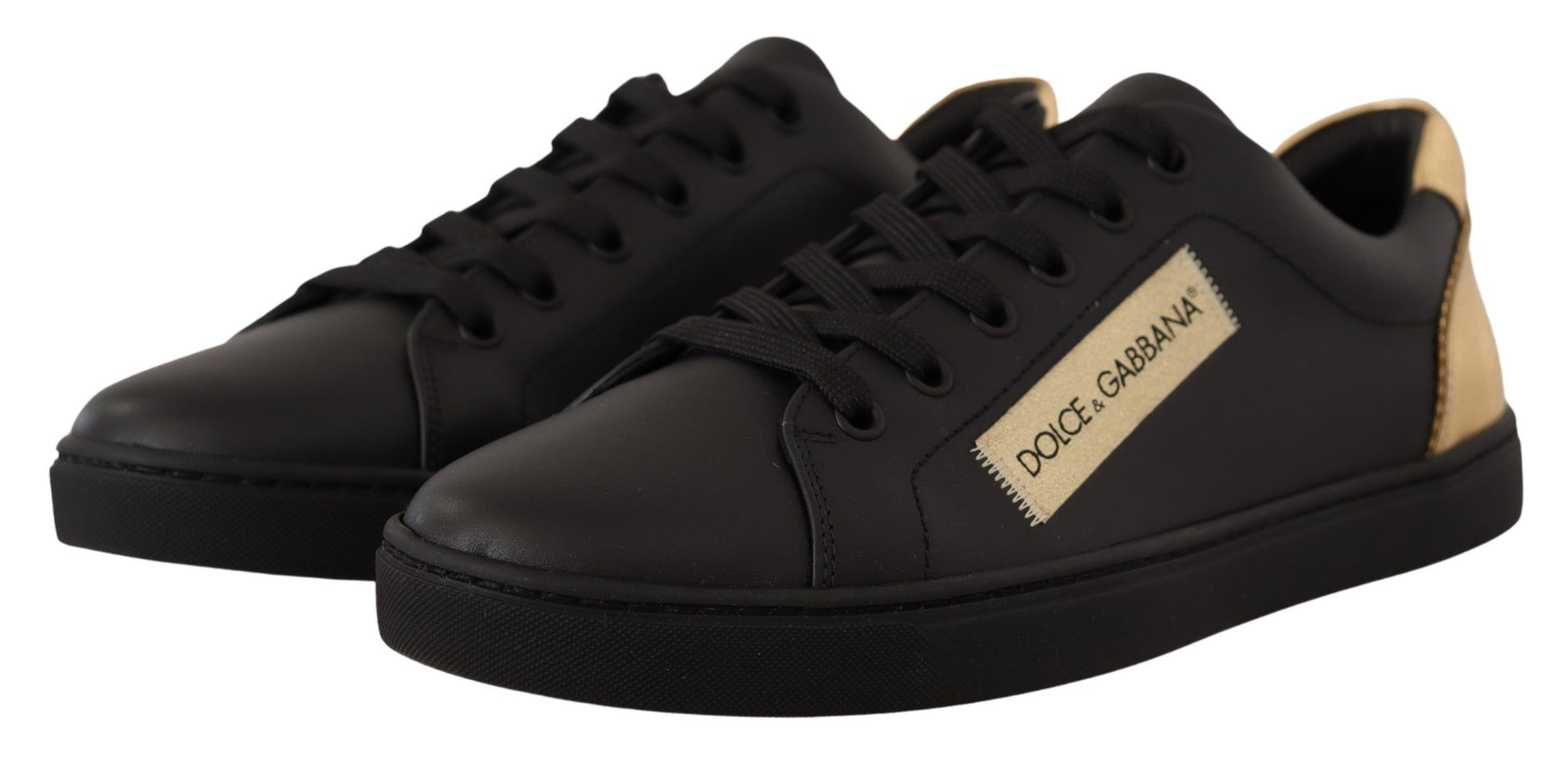 Elegant Black and Gold Low-top Leather Sneakers