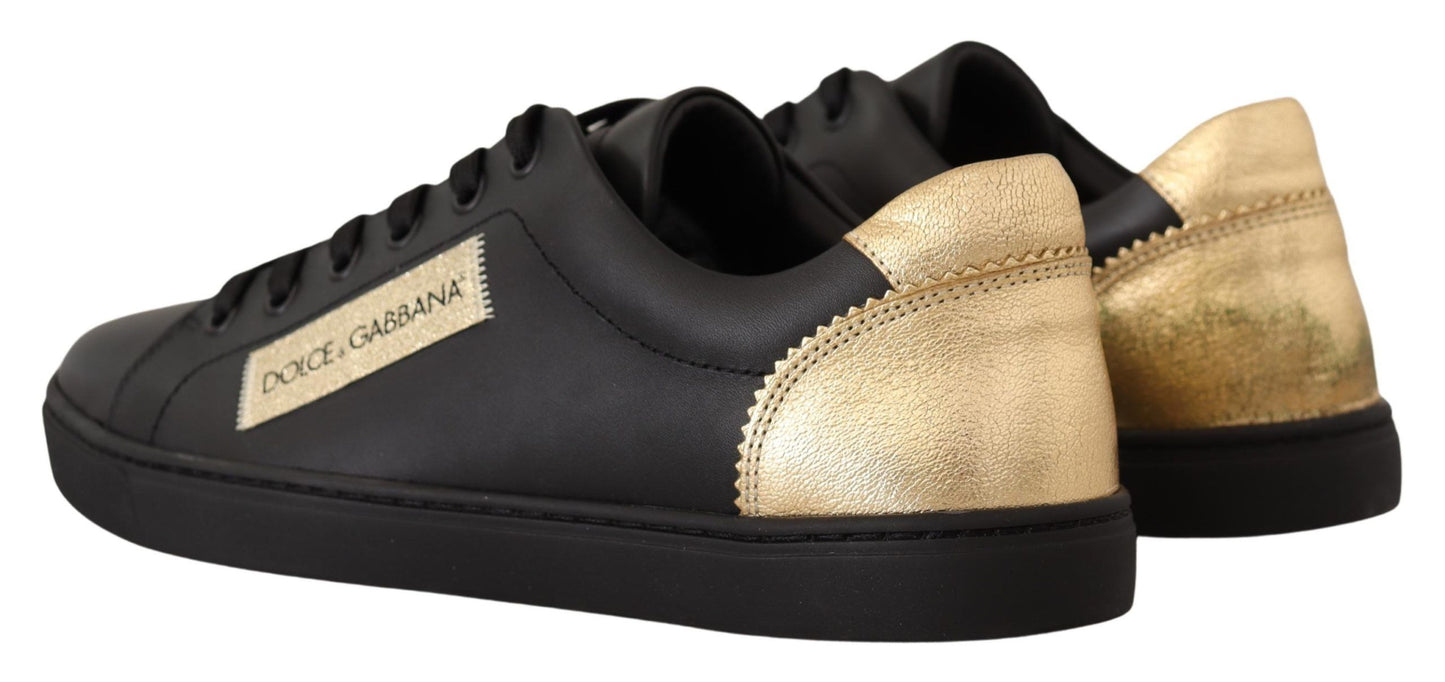 Elegant Black and Gold Low-top Leather Sneakers