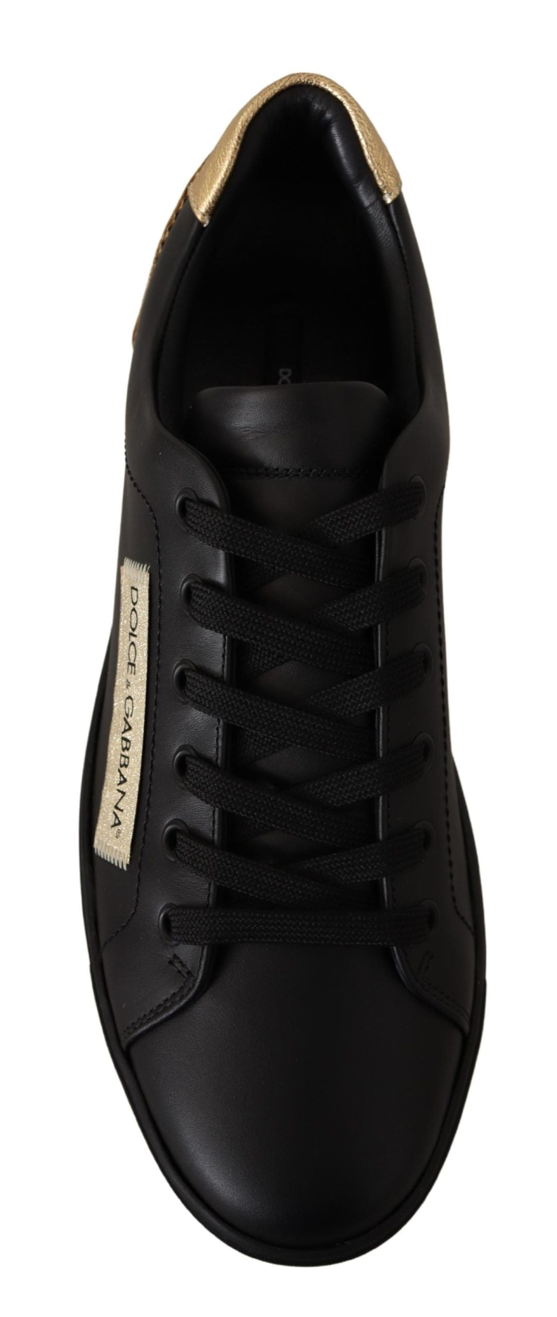 Elegant Black and Gold Low-top Leather Sneakers