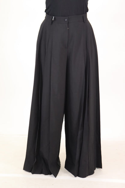 Elegant High Waist Black Wool Pants