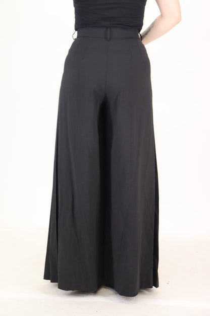 Elegant High Waist Black Wool Pants