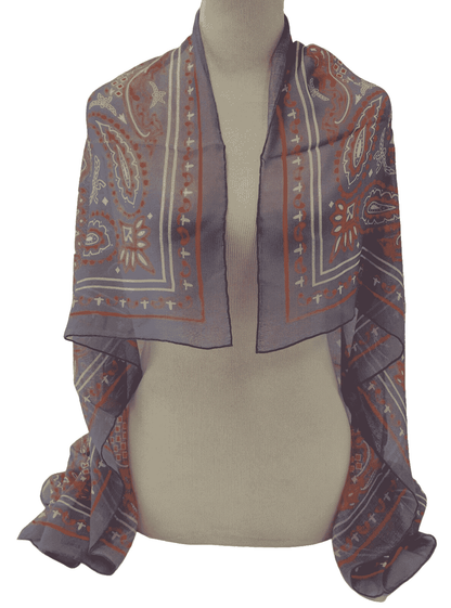 Stonewash Modal Silk Paisley Print Jacquard Scarf