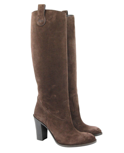 Brown Leather Suede Tall Knee Boots