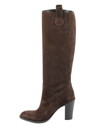 Brown Leather Suede Tall Knee Boots