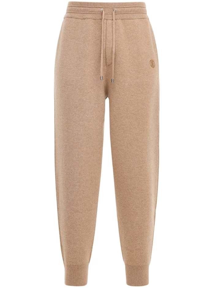 Elegant Camel Monogram Cashmere Sport Pants