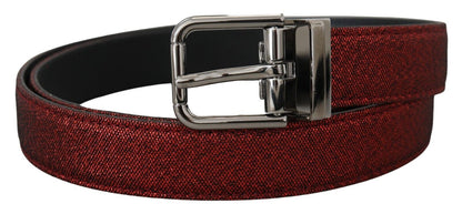 Elegant Red Leather Belt with Metal Buckle