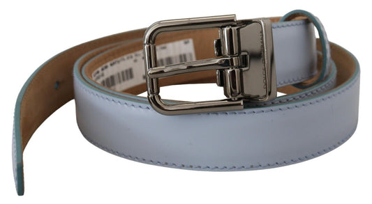 Sleek Light Blue Leather Belt