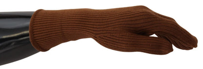 Elegant Brown Cashmere Winter Gloves