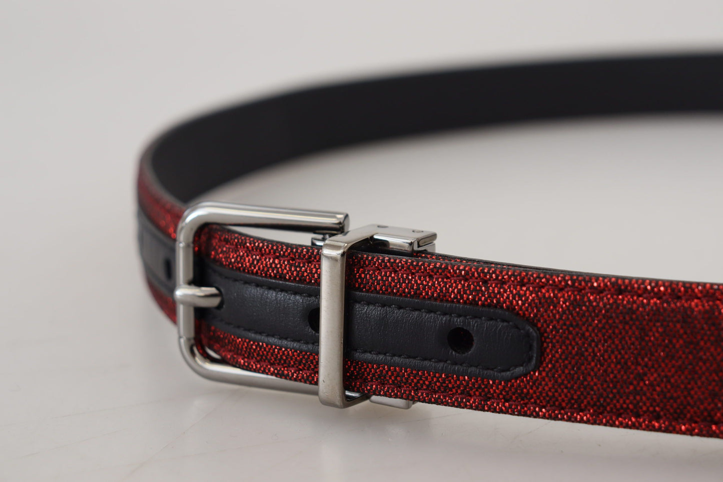 Elegant Red Leather Belt with Metal Buckle