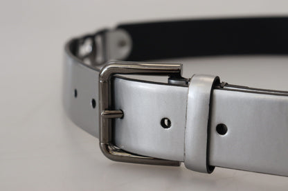 Chic Silver Leather Belt with Metal Buckle