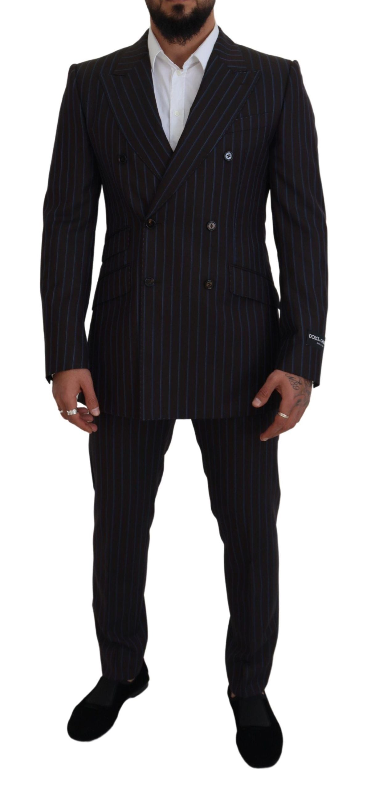 Elegant Black Striped Virgin Wool Suit